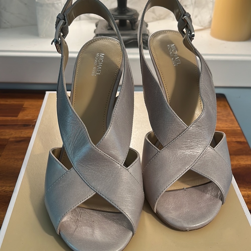 Gray Leather, Slingback Heels, Size 10 - Picture 2 of 5